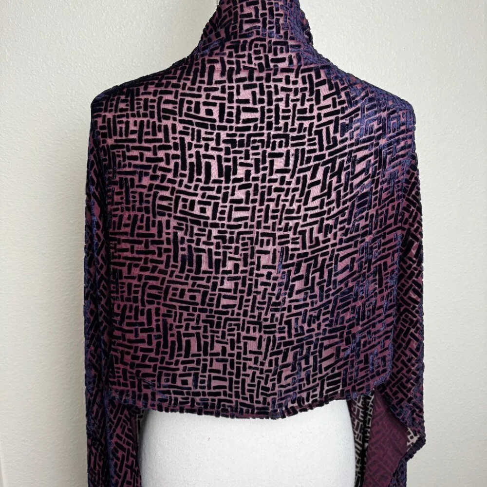 Vintage Piano Scarf Shawl  Silk and Velvet Fringe